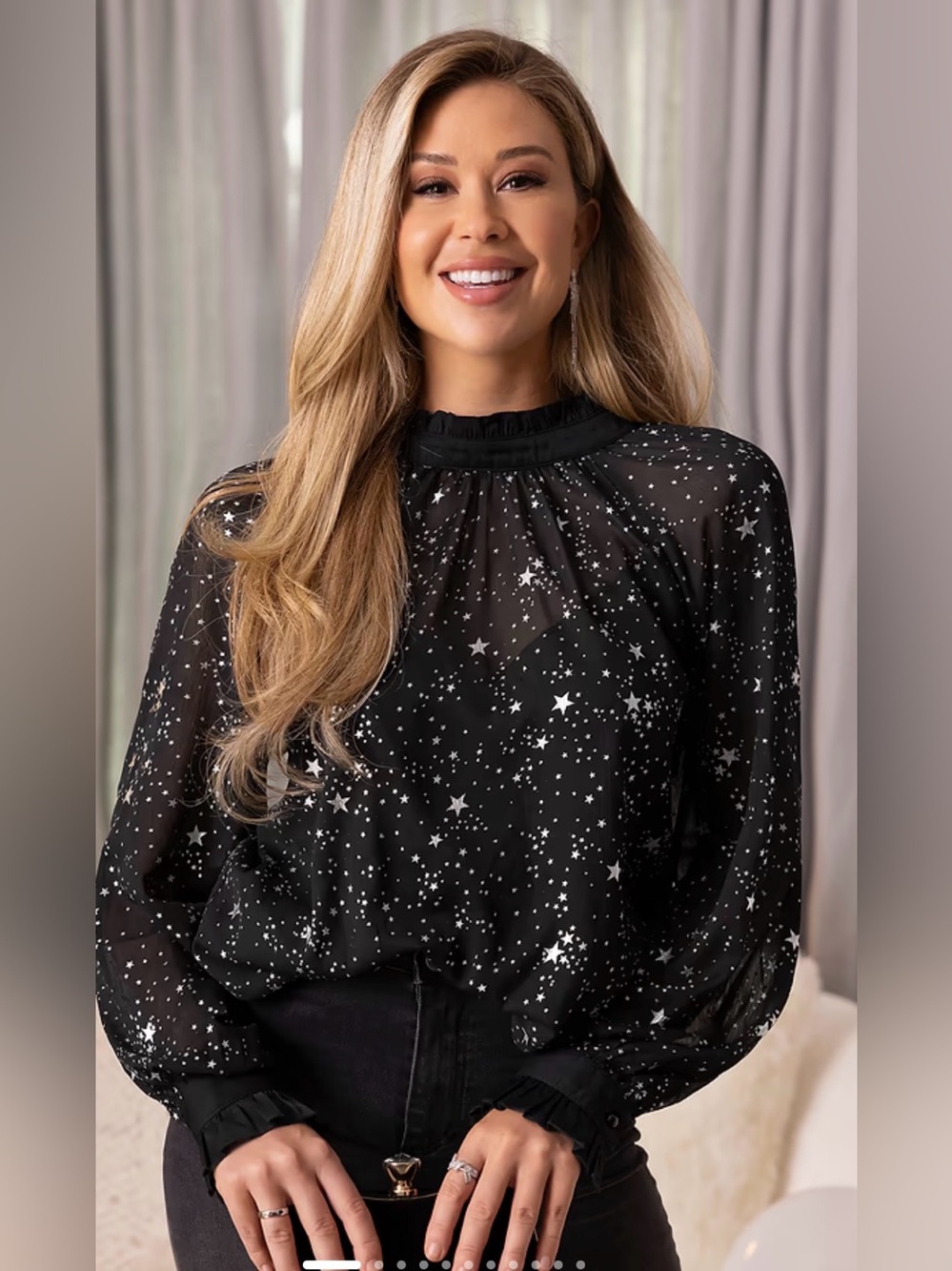 NWT Cupshe Black Star-Print Sheer Blouse